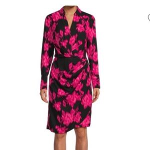Calvin Klein Pink Floral Long Sleeve Dress